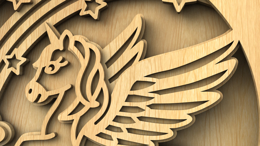 C222-Unicorn Layered Scroll Saw Pattern - Alex Fox Patterns