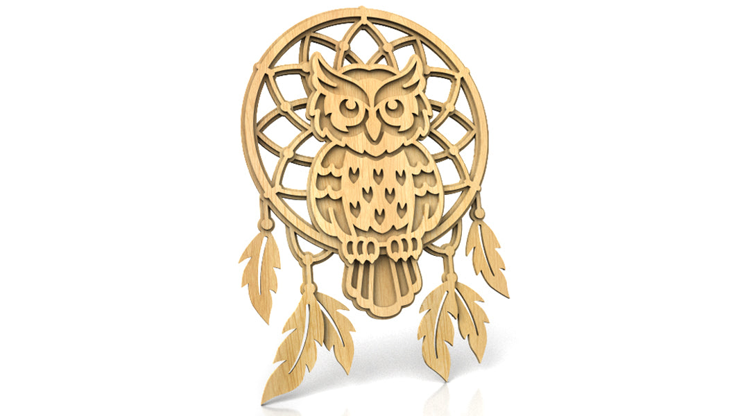 C223-Owl Dreamcatcher Layered Scroll Saw Pattern - Alex Fox Patterns