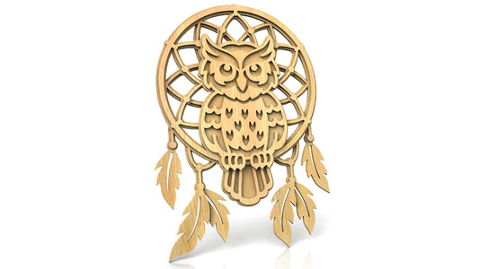 C223-Owl Dreamcatcher Layered Scroll Saw Pattern - Alex Fox Patterns