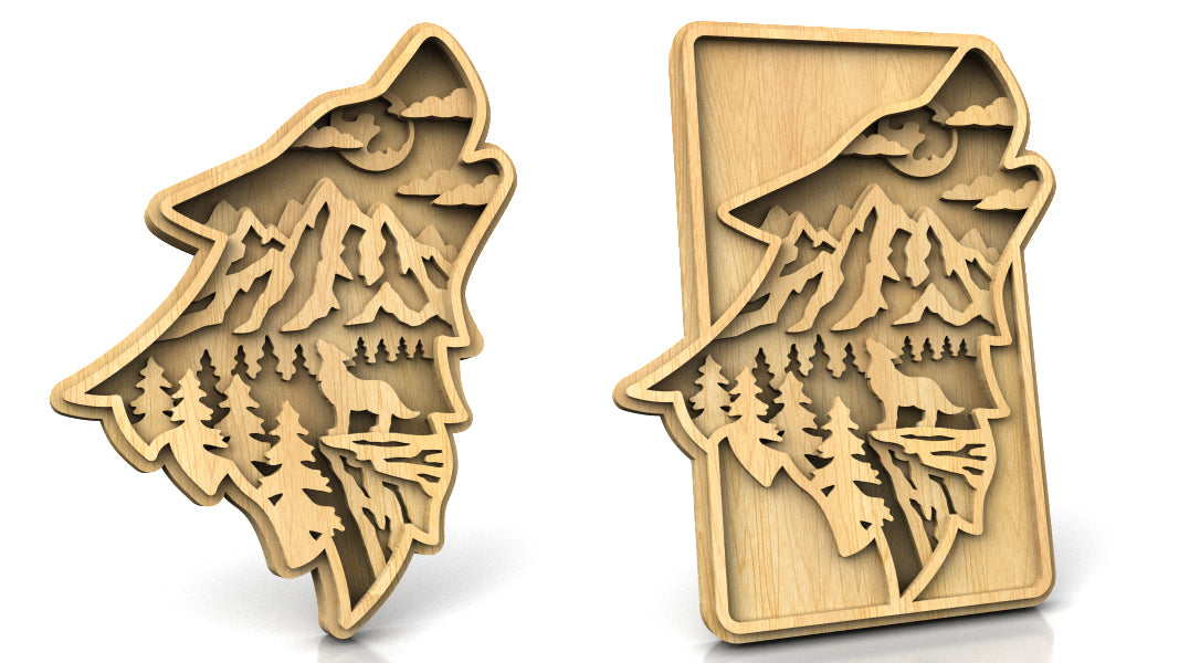 C224-Wolf Layered Scroll Saw Pattern - Alex Fox Patterns