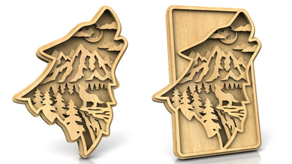 C224-Wolf Layered Scroll Saw Pattern - Alex Fox Patterns