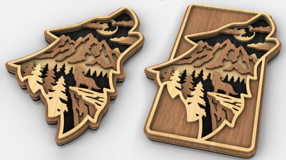 C224-Wolf Layered Scroll Saw Pattern - Alex Fox Patterns