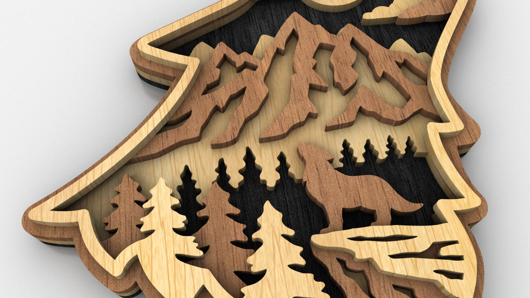 C224-Wolf Layered Scroll Saw Pattern - Alex Fox Patterns