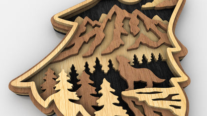 C224-Wolf Layered Scroll Saw Pattern - Alex Fox Patterns