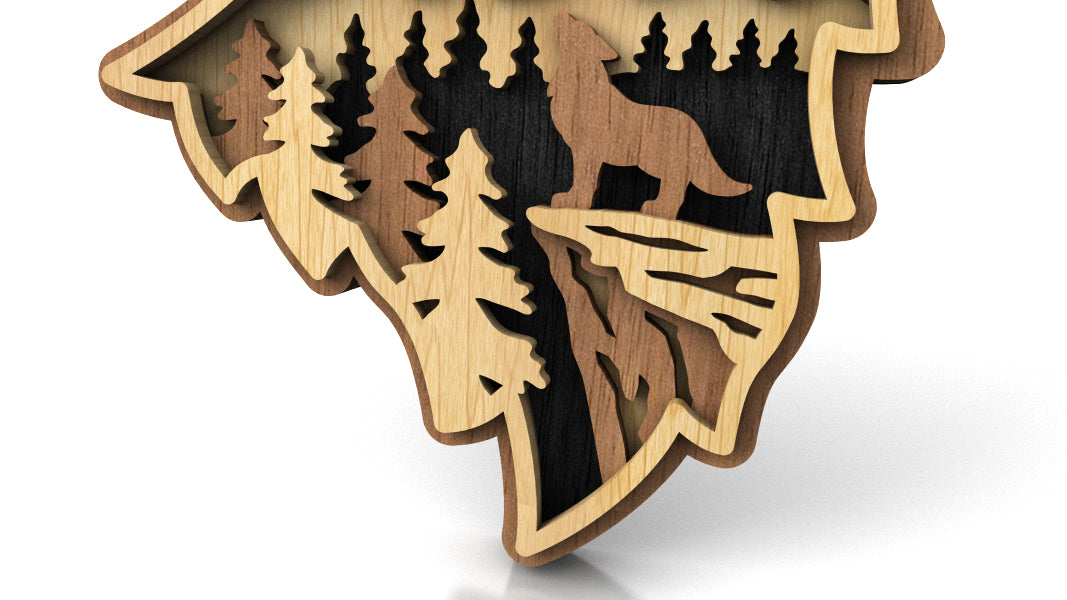 C224-Wolf Layered Scroll Saw Pattern - Alex Fox Patterns