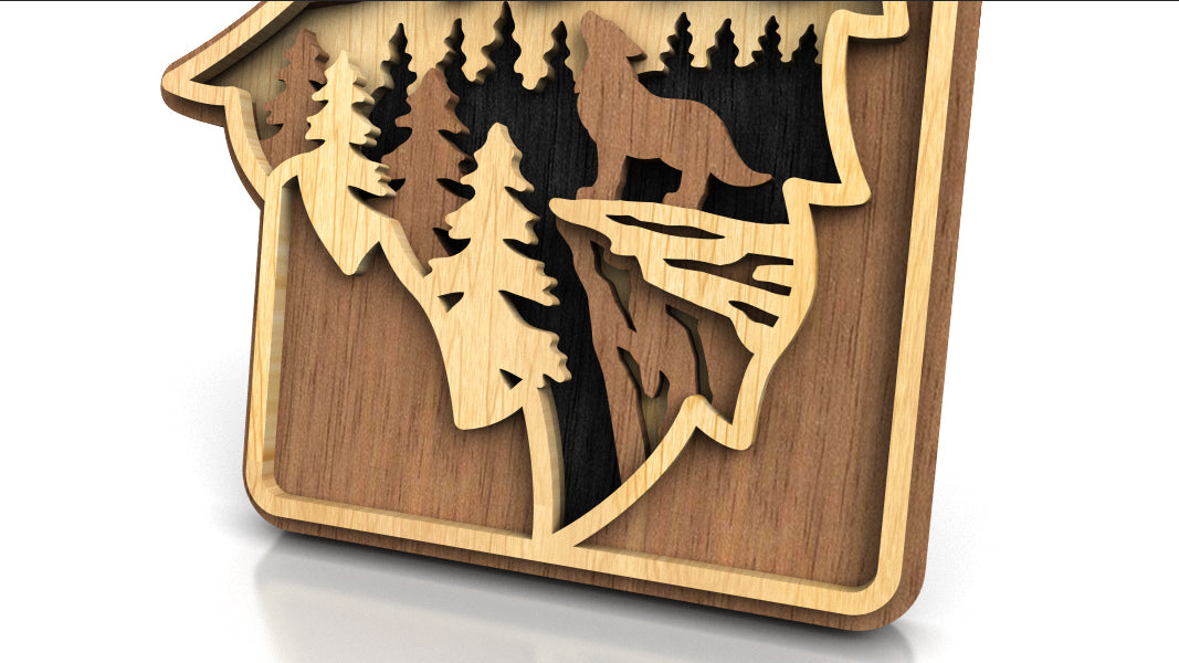 C224-Wolf Layered Scroll Saw Pattern - Alex Fox Patterns