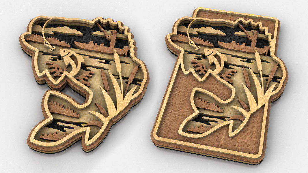 C226-Fishing Layered Scroll Saw Pattern - Alex Fox Patterns
