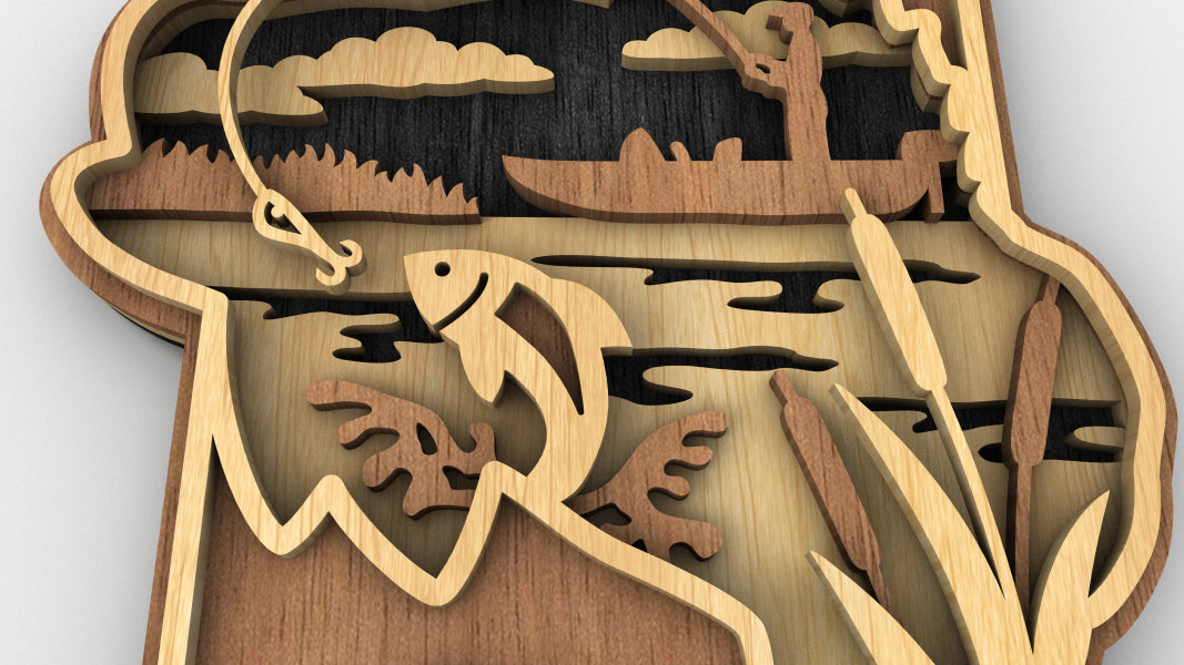 C226-Fishing Layered Scroll Saw Pattern - Alex Fox Patterns