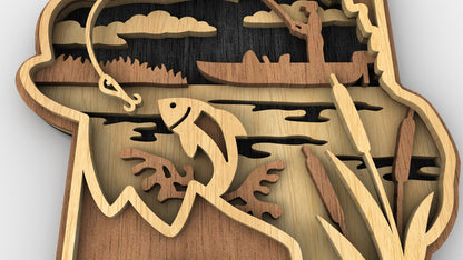 C226-Fishing Layered Scroll Saw Pattern - Alex Fox Patterns