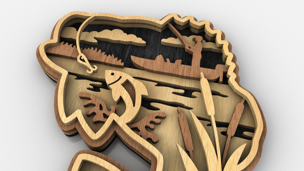 C226-Fishing Layered Scroll Saw Pattern - Alex Fox Patterns