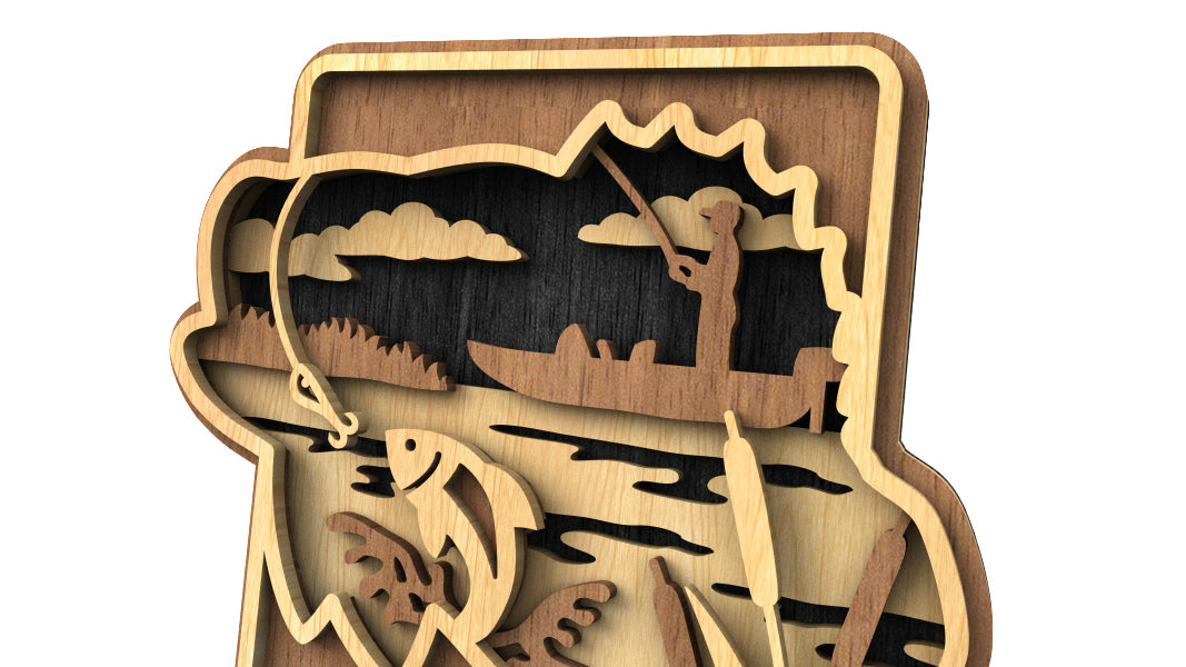 C226-Fishing Layered Scroll Saw Pattern - Alex Fox Patterns