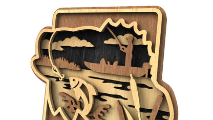C226-Fishing Layered Scroll Saw Pattern - Alex Fox Patterns