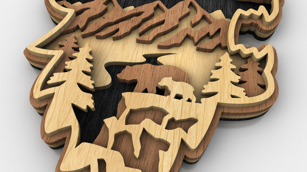 C227-Bear Layered Scroll Saw Pattern - Alex Fox Patterns