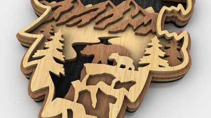 C227-Bear Layered Scroll Saw Pattern - Alex Fox Patterns