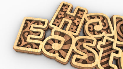 C228-Happy Easter Layered Scroll Saw Pattern - Alex Fox Patterns