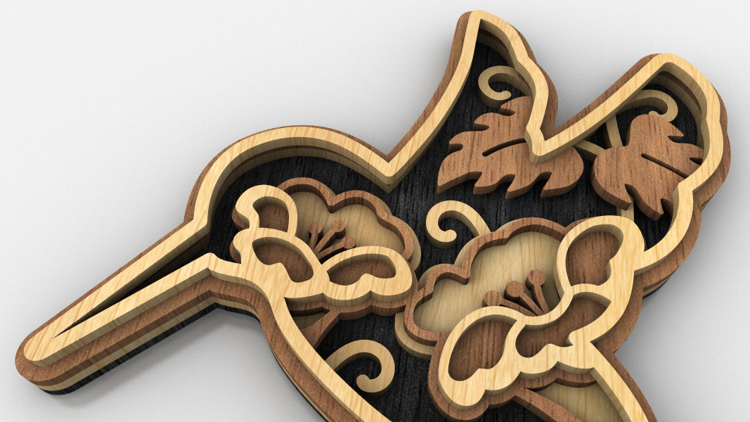 C231-Hummingbird Layered Scroll Saw Pattern - Alex Fox Patterns
