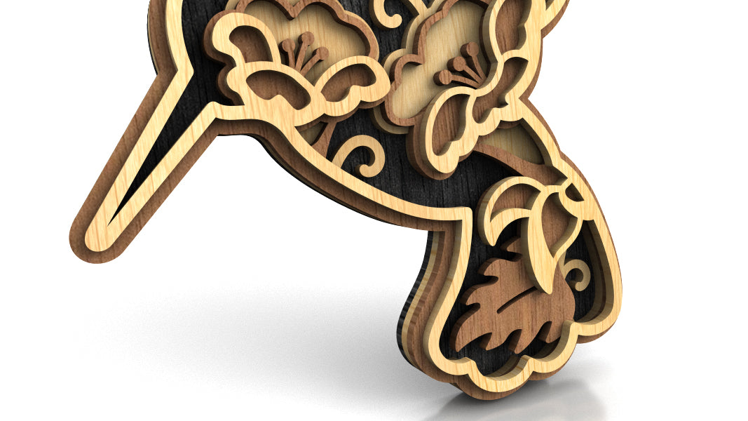 C231-Hummingbird Layered Scroll Saw Pattern - Alex Fox Patterns