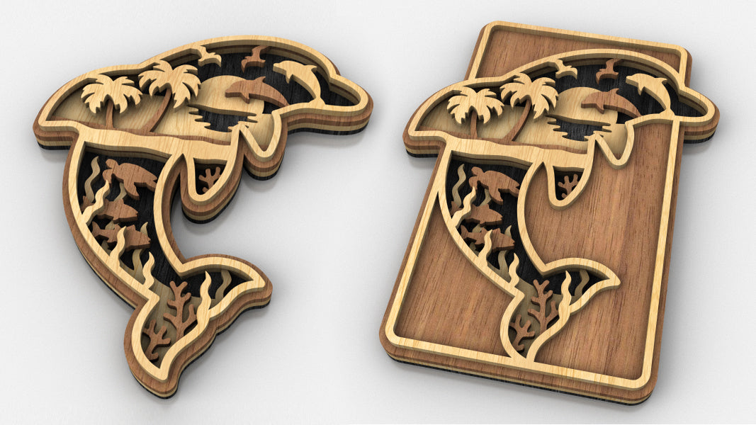 C233-Dolphin Layered Scroll Saw Pattern - Alex Fox Patterns