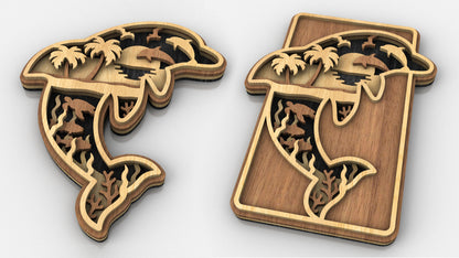 C233-Dolphin Layered Scroll Saw Pattern - Alex Fox Patterns