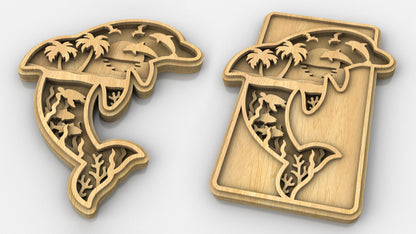 C233-Dolphin Layered Scroll Saw Pattern - Alex Fox Patterns