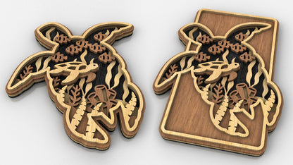C237-Turtle Layered Scroll Saw Pattern - Alex Fox Patterns