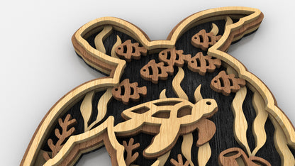 C237-Turtle Layered Scroll Saw Pattern - Alex Fox Patterns