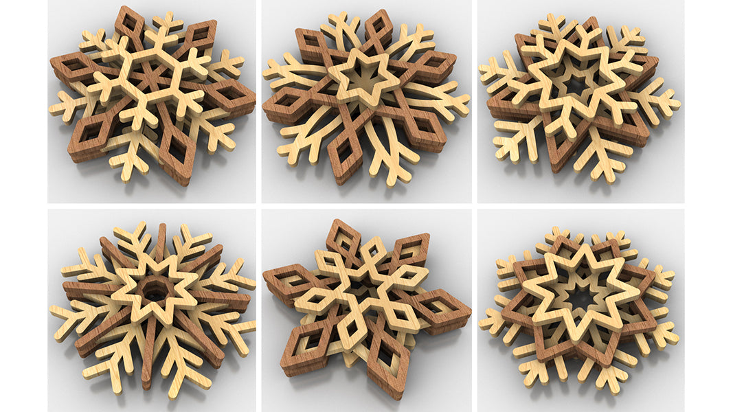 C243-Snowflake Set Layered Scroll Saw Patterns - Alex Fox Patterns
