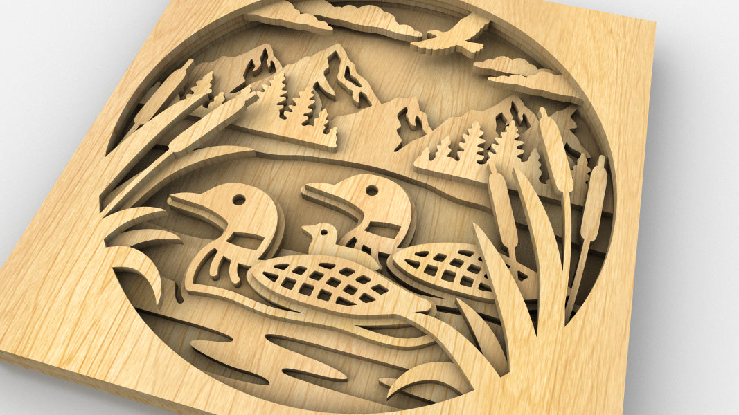 C244-Loons Layered Scroll Saw Pattern - Alex Fox Patterns