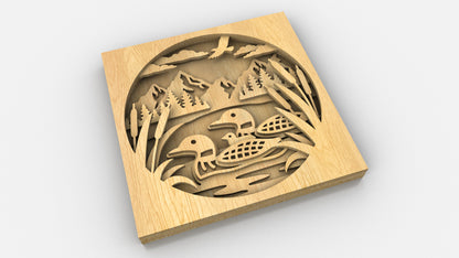 C244-Loons Layered Scroll Saw Pattern - Alex Fox Patterns