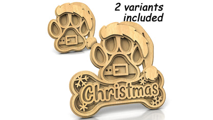 C247-Christmas Paw Layered Scroll Saw Pattern - Alex Fox Patterns