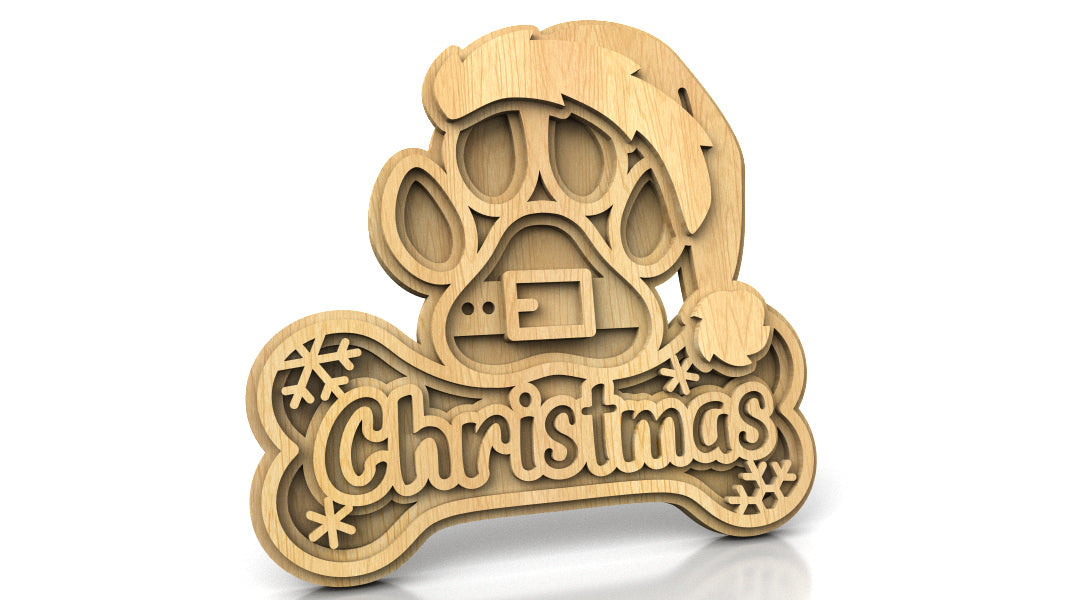 C247-Christmas Paw Layered Scroll Saw Pattern - Alex Fox Patterns