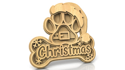 C247-Christmas Paw Layered Scroll Saw Pattern - Alex Fox Patterns