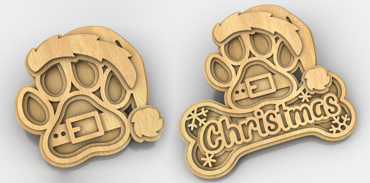 C247-Christmas Paw Layered Scroll Saw Pattern - Alex Fox Patterns