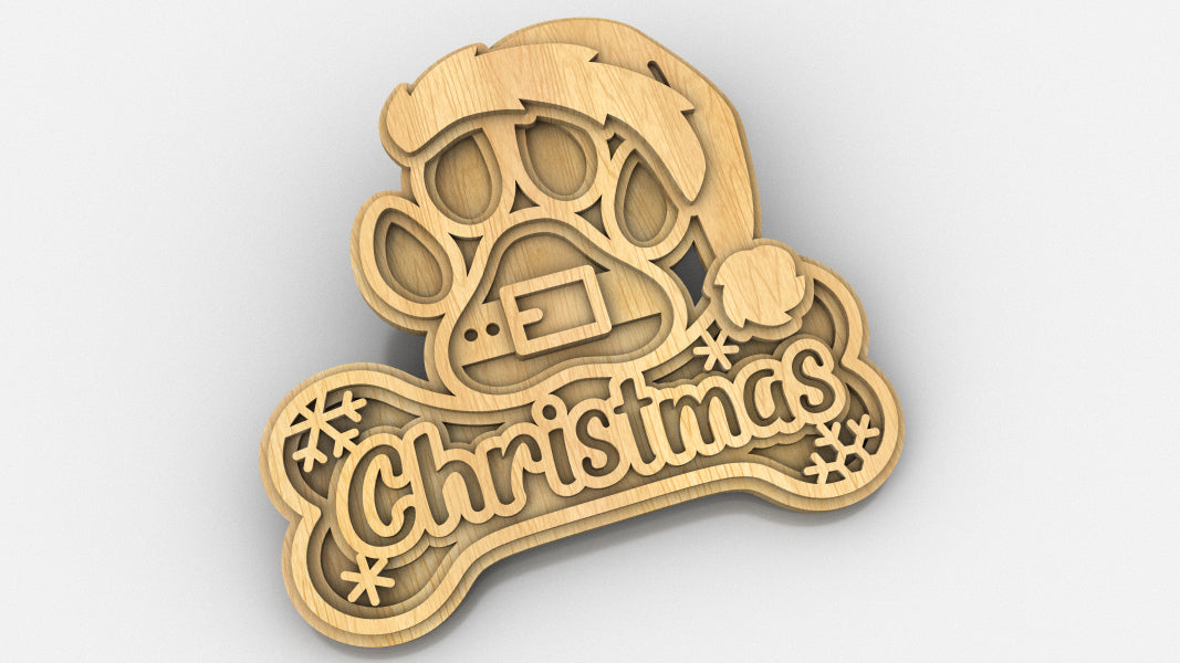C247-Christmas Paw Layered Scroll Saw Pattern - Alex Fox Patterns