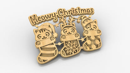 C248-Meowy Christmas Layered Scroll Saw Pattern - Alex Fox Patterns