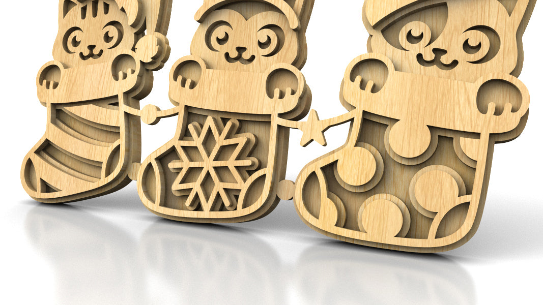C248-Meowy Christmas Layered Scroll Saw Pattern - Alex Fox Patterns