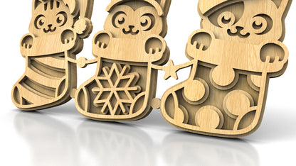 C248-Meowy Christmas Layered Scroll Saw Pattern - Alex Fox Patterns