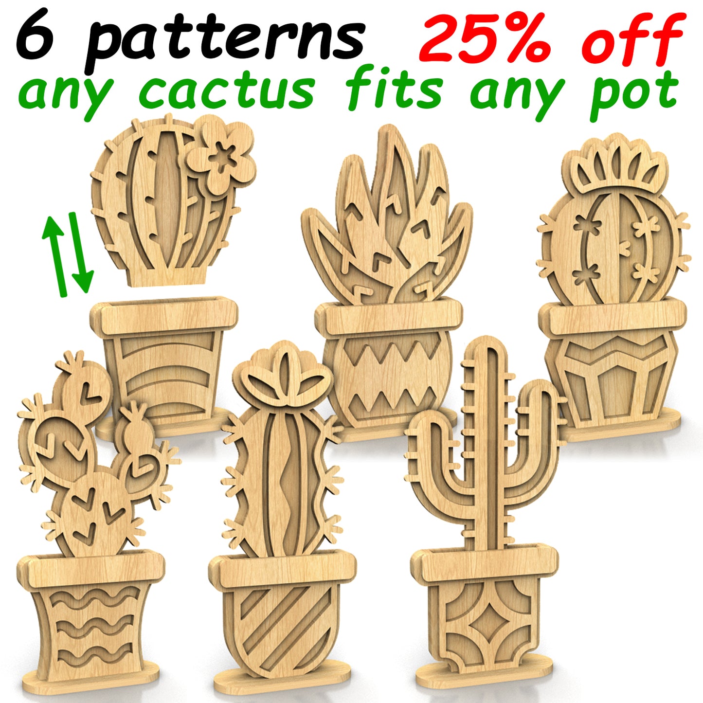 C257-Cactus Set Layered Scroll Saw Patterns - Alex Fox Patterns