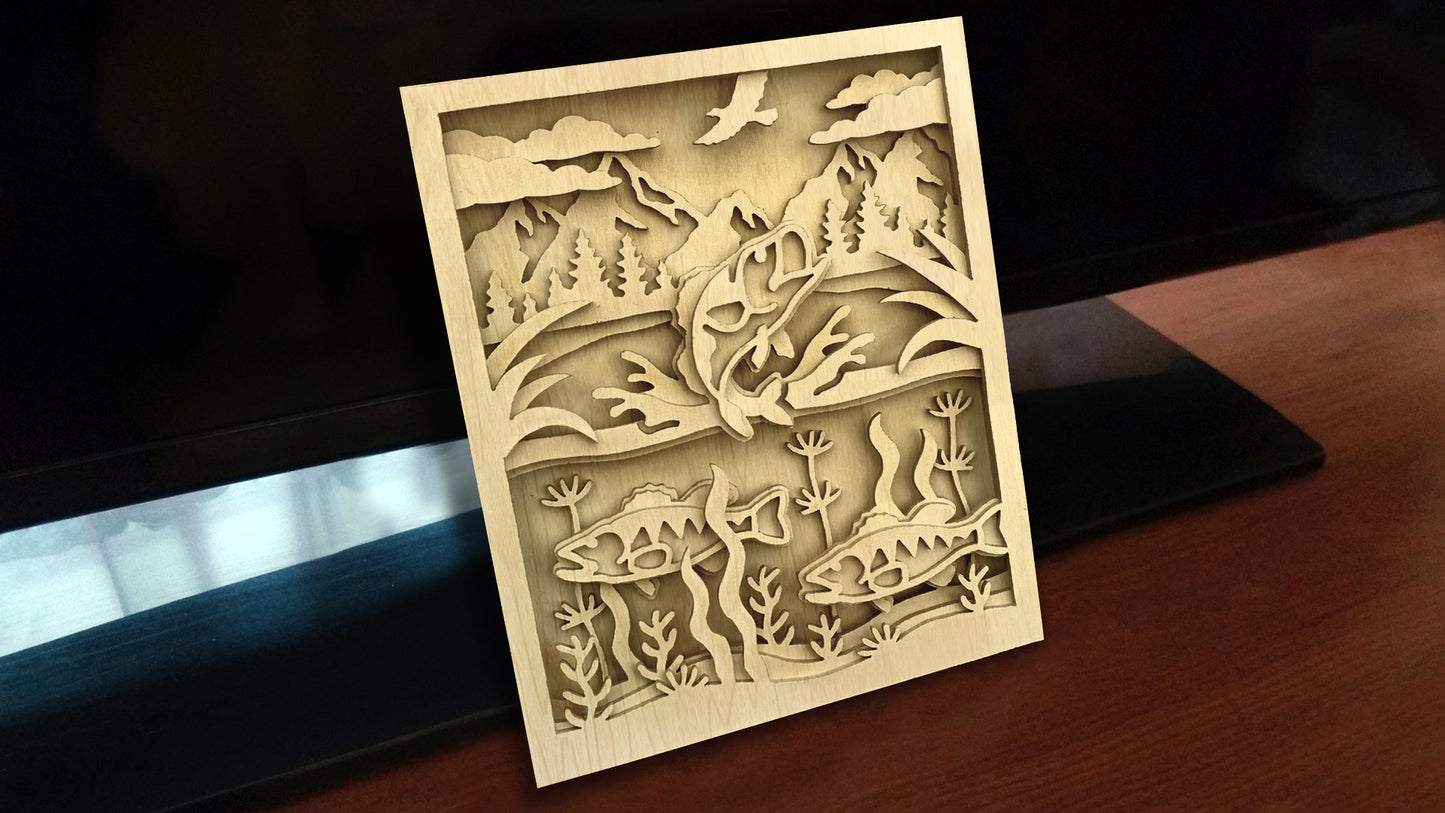 C258-Bass Layered Scroll Saw Pattern - Alex Fox Patterns