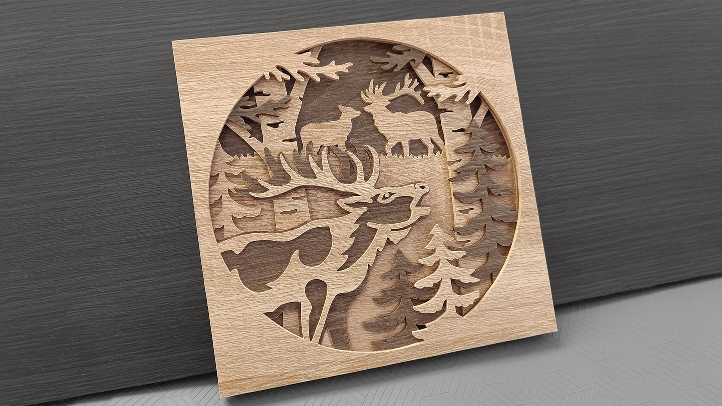 C260-Elk Layered Scroll Saw Pattern - Alex Fox Patterns