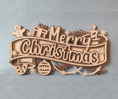 C271-Merry Christmas Layered Scroll Saw Pattern - Alex Fox Patterns