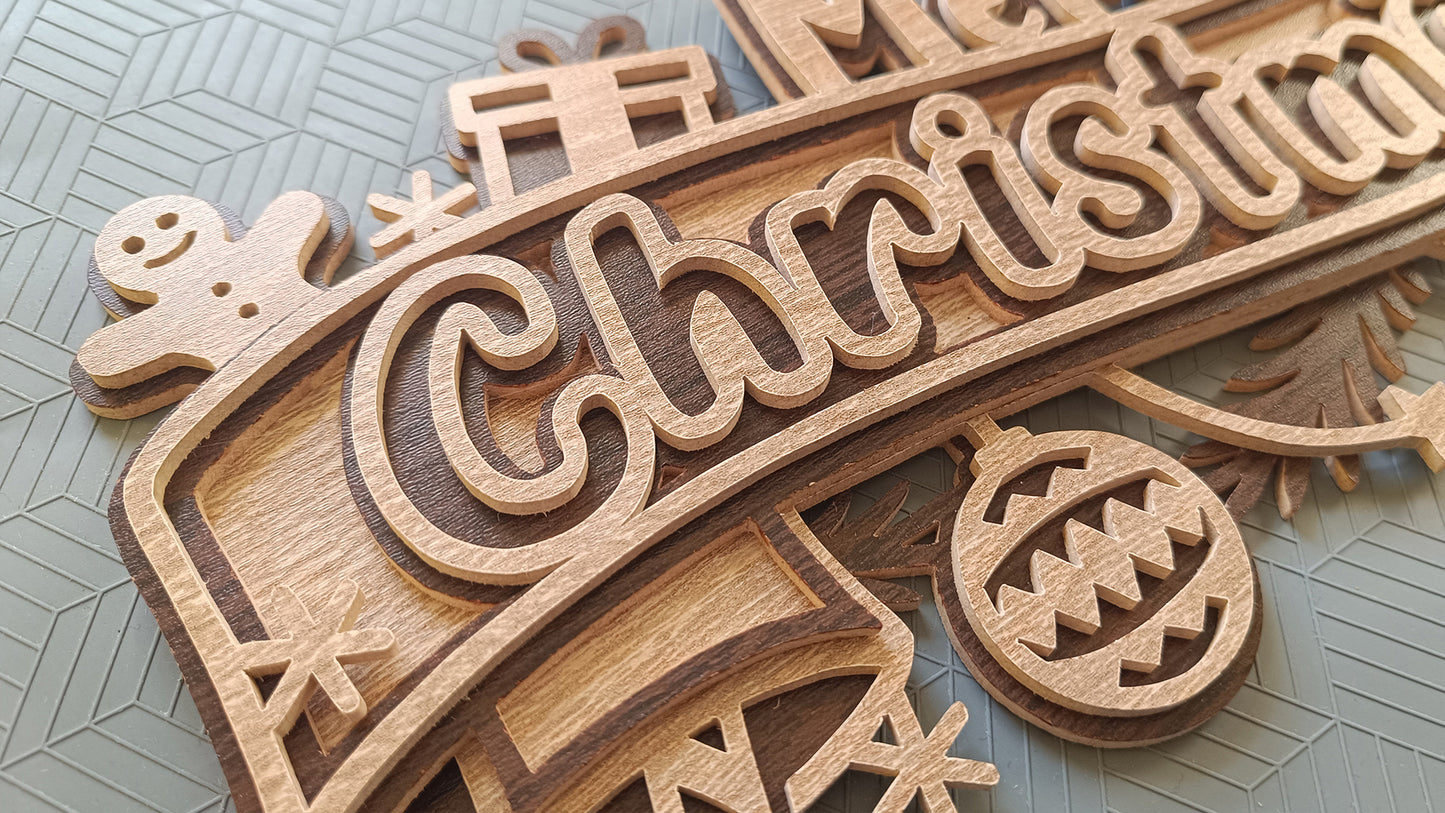 C271-Merry Christmas Layered Scroll Saw Pattern - Alex Fox Patterns
