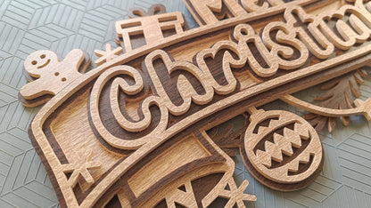 C271-Merry Christmas Layered Scroll Saw Pattern - Alex Fox Patterns