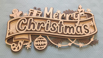 C271-Merry Christmas Layered Scroll Saw Pattern - Alex Fox Patterns