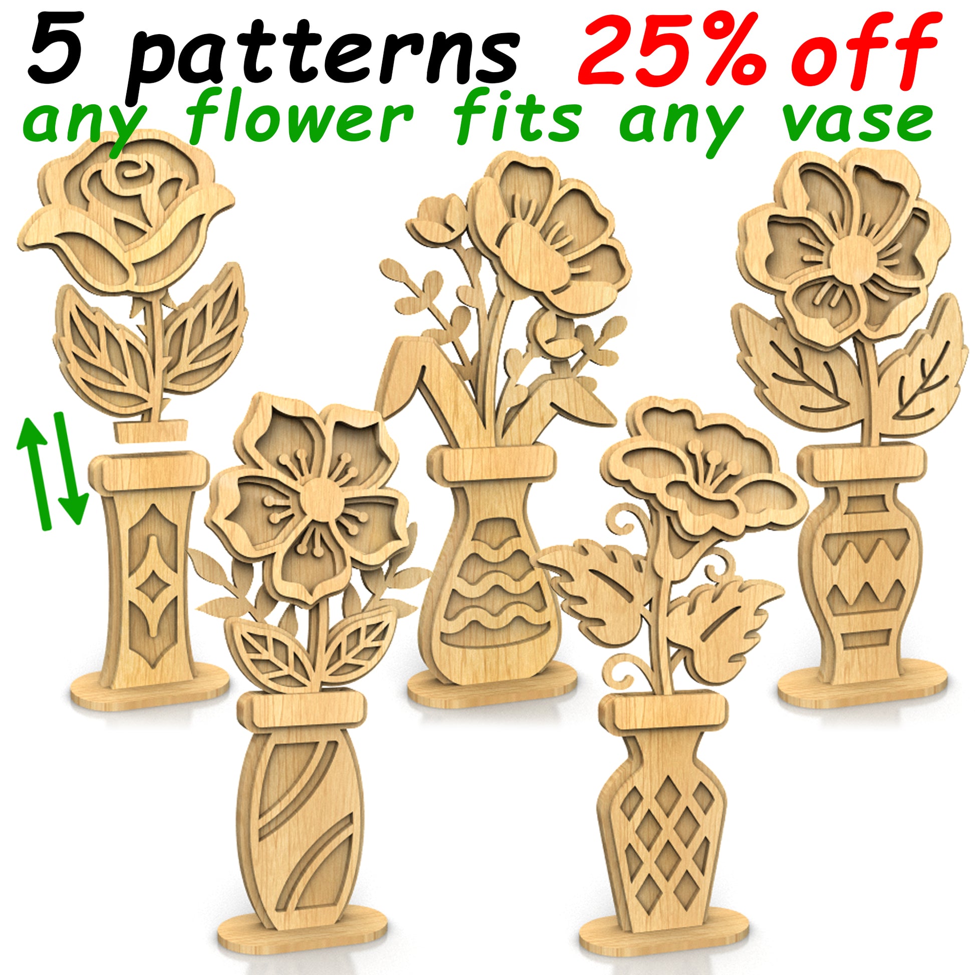 C274-Flower Set Layered Scroll Saw Patterns - Alex Fox Patterns