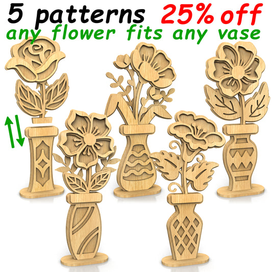 C274-Flower Set Layered Scroll Saw Patterns - Alex Fox Patterns