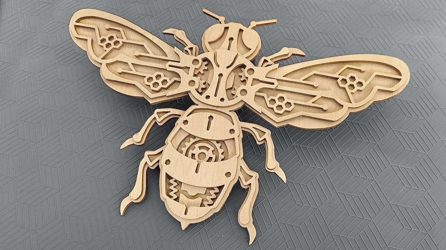 C279-Mechanical Bee Layered Scroll Saw Pattern - Alex Fox Patterns