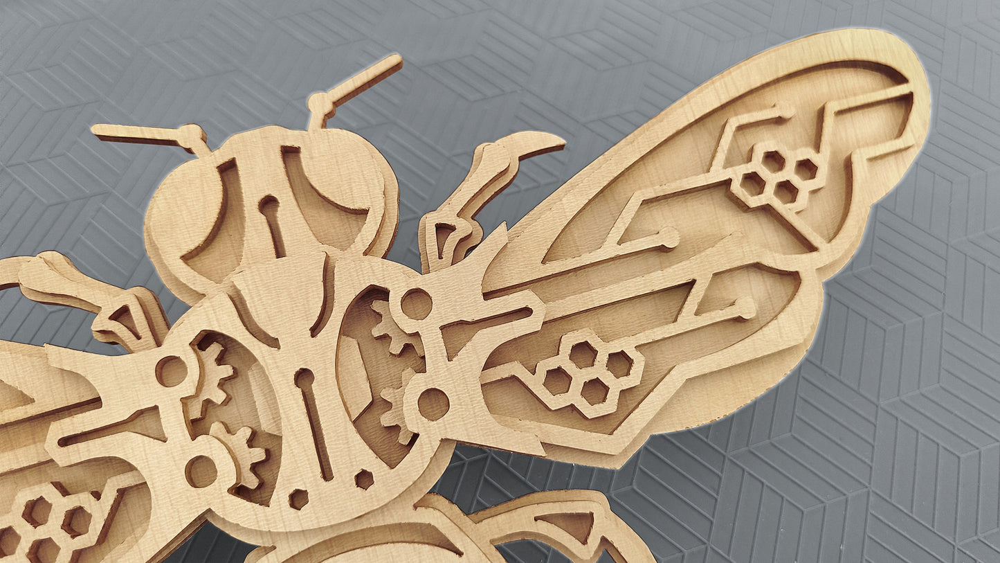 C279-Mechanical Bee Layered Scroll Saw Pattern - Alex Fox Patterns