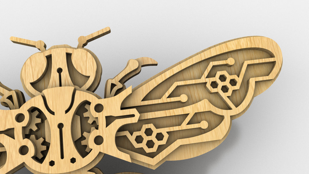 C279-Mechanical Bee Layered Scroll Saw Pattern - Alex Fox Patterns