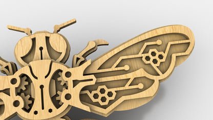 C279-Mechanical Bee Layered Scroll Saw Pattern - Alex Fox Patterns